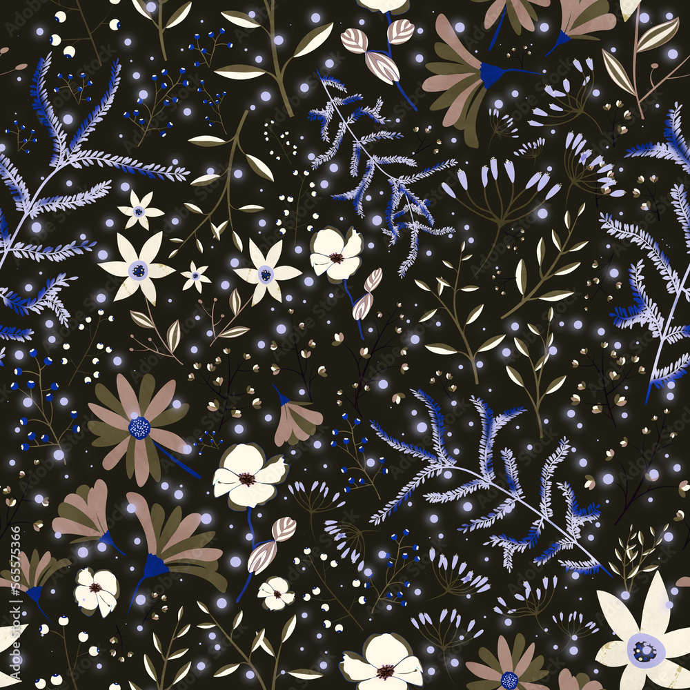 Fireflies garden with earthy tones