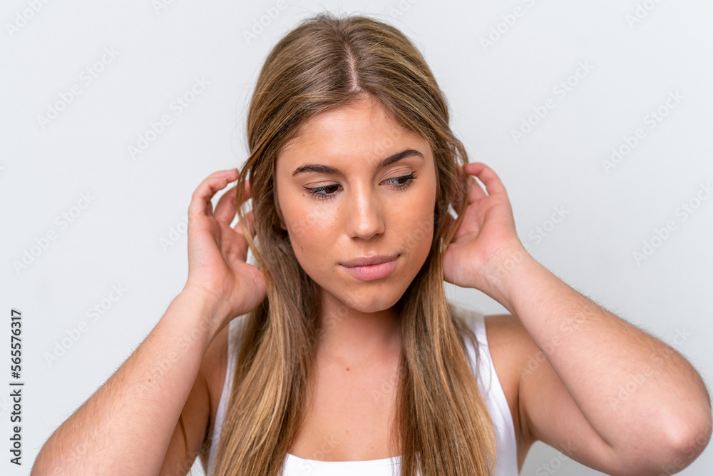 Young caucasian woman isolated on white background . Close up portrait Young caucasian woman isolated on white background . Close up portrait