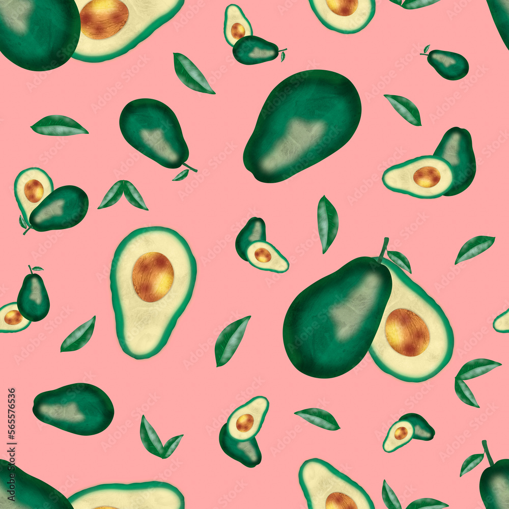 Avocados pattern with pink background