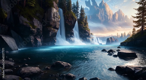 The Power of Flow: A Breathtaking View of Cascading Falls [AI Generated]