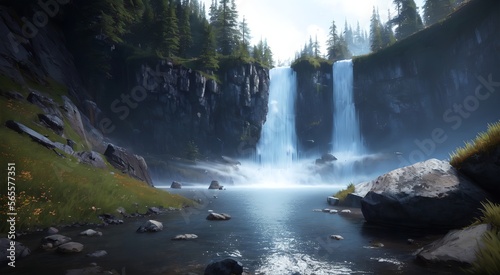 The Power of Flow  A Breathtaking View of Cascading Falls  AI Generated 