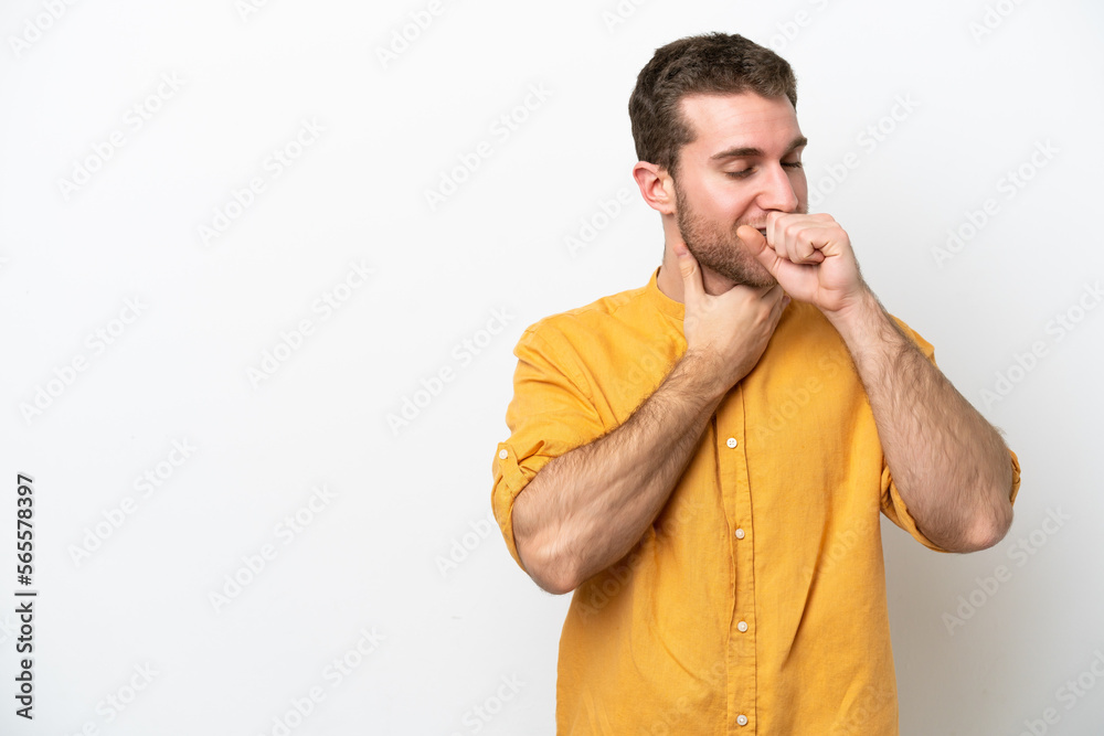 Young caucasian man isolated on white background coughing a lot Young caucasian man isolated on white background coughing a lot