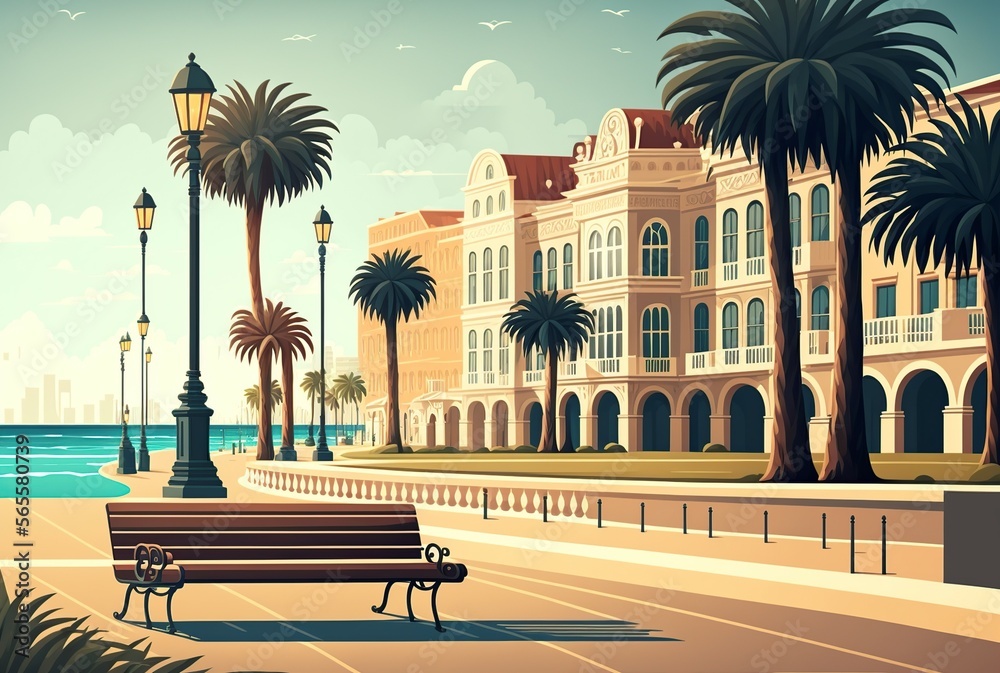 Obraz premium cartoon illustration, promenade,generative AI