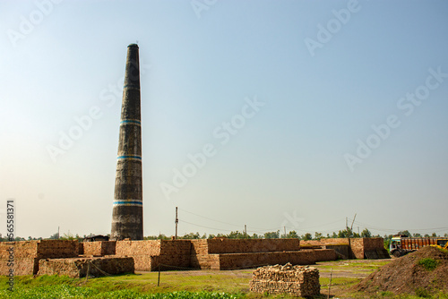 An abandoned chimney at brick factory at a village of West Bengal.