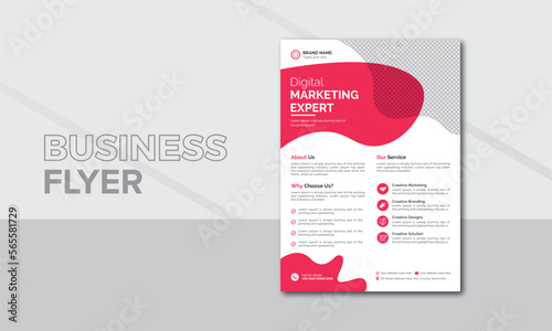 Corporate business flyer template design with pink color. Business flyer layout template in A4 size template. Grow your business. Digital marketing agency flyer. Fresh & clean design template