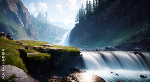 The Power of Flow: A Breathtaking View of Cascading Falls [AI Generated]