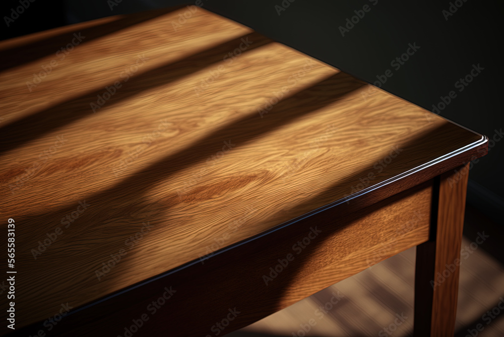 Closeup corner of an empty table. Generative AI.