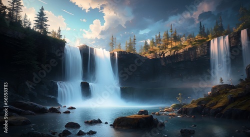 The Power of Flow  A Breathtaking View of Cascading Falls  AI Generated 