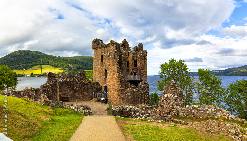 Ruins of Urquhart Castle along Loch Ness, Scotland