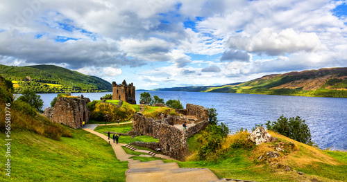 Ruins of Urquhart Castle along Loch Ness, Scotland photo