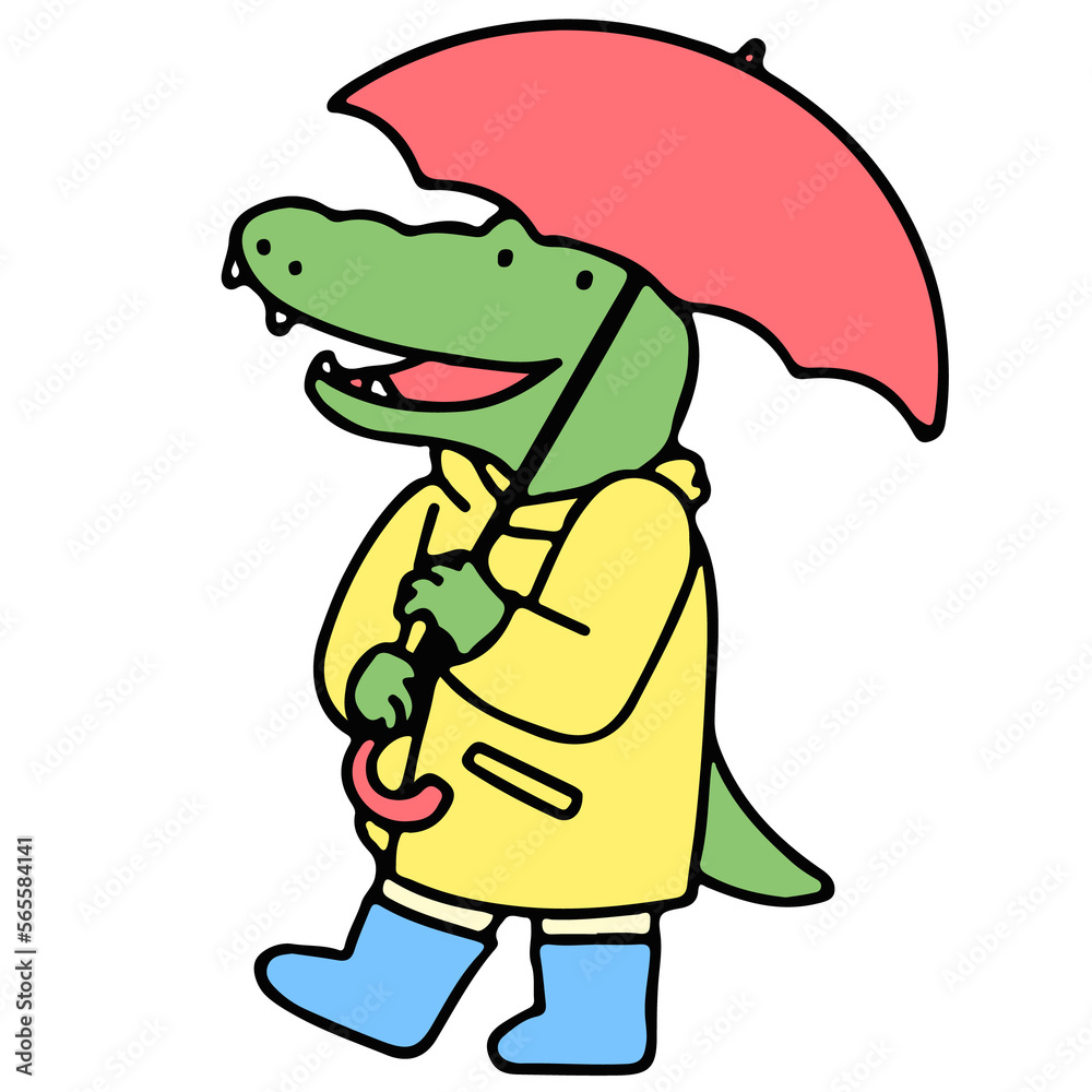 Obraz premium Cute crocodile cartoon character in a raincoat, back to school concept. isolated on white background, vector illustration.