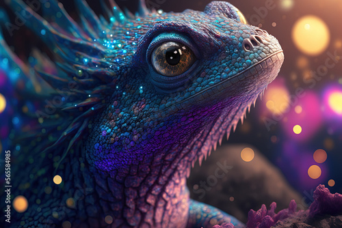 Star lizard dragon close up. Generative AI.