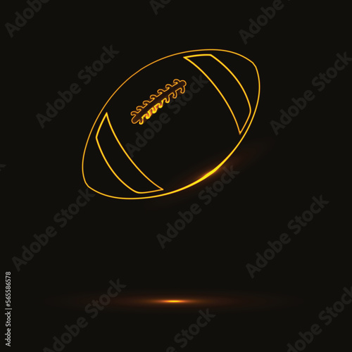 American football icon, glowing golden ball pictogram vector illustration. Sportclub logo concept