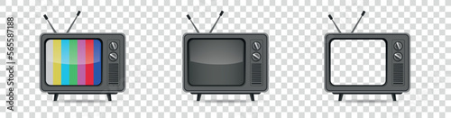 Vector 3d Realistic Brown Wooden Retro TV Receiver Isolated Icon Set Closeup Isolated on White Background. Home Interior Design Concept. Vintage TV Set, Television. Set vector illustrations.