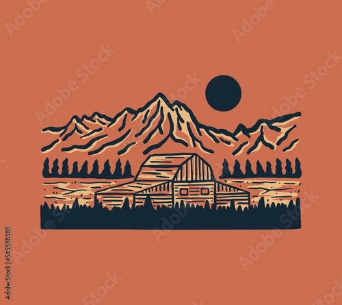Vintage illustration of Wyoming Grand Teton National Park