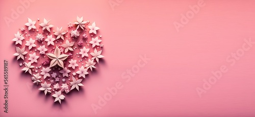 Big Love Heart. Two Pink Paper Silhouettes Kissing. Valentine's Day Banner. Generative AI.