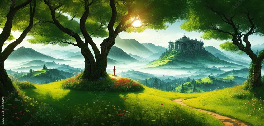 Fototapeta premium Forest landscape with beautiful park paths