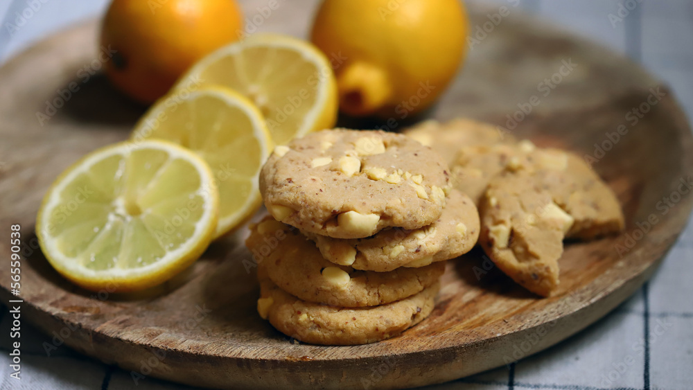 Homemade lemon biscuits with white chocolate chips. Homemade lemon biscuits with white chocolate chips.