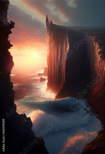 Beautiful sunrise on the ocean cliff generative AI
