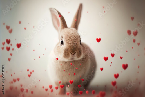 Beautiful bunny rabbit with red hearts
