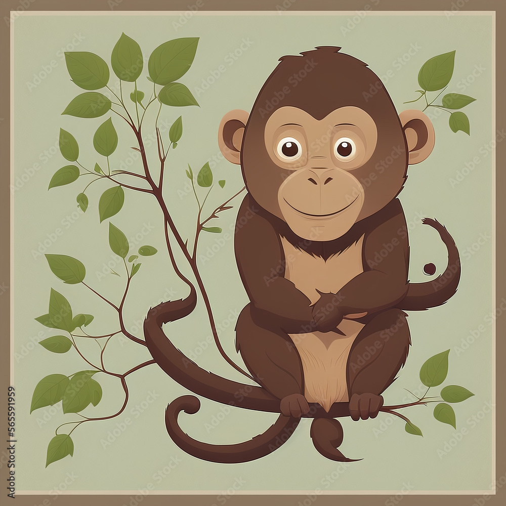 cartoon monkey on a tree branch cartoon monkey on a tree branch