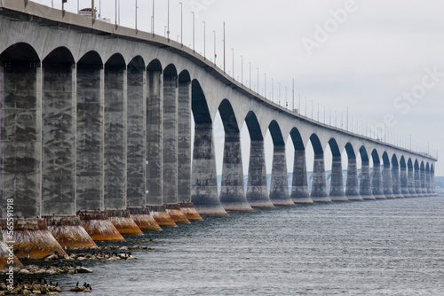 Confederation Bridge at low tide (bridge between Prince Edward Island and New Brunswick), New Brunswick, Canada. photo