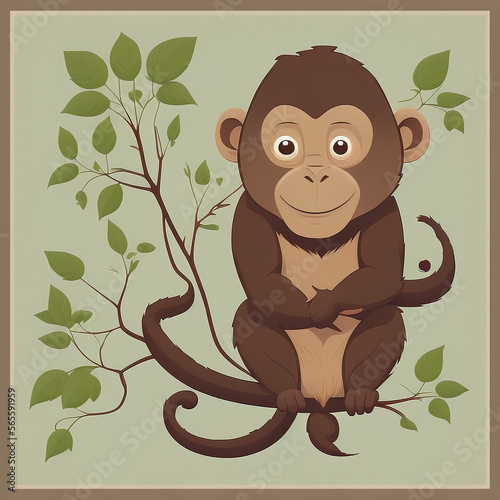 cartoon monkey on a tree branch