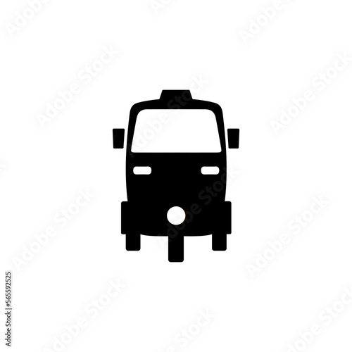 Three wheeler Sign. Taxi or parking logo. Tuk tuk. Flat minimalist design. white background Gray black vector. product brand service label banner board display. App icon. photo