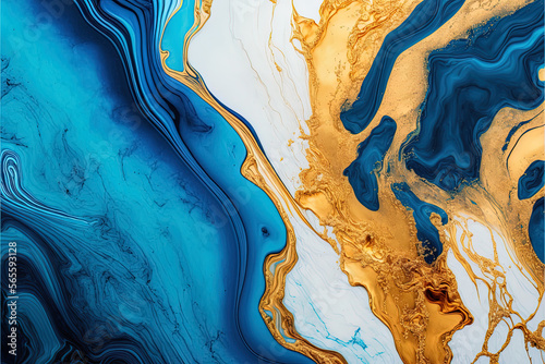 Alcohol ink colors. Abstract multicolored blue and gold texture background.