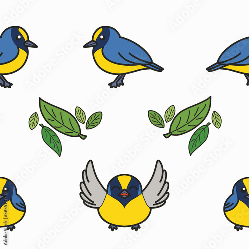 Seamless Violaceous Euphonia Bird Pattern Design with White Background