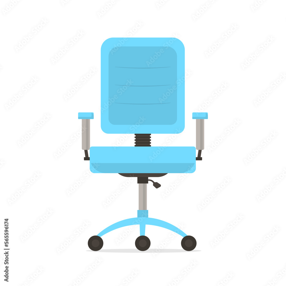 Office desk chair vector illustration. Modern blue spinning armchair for room isolated clipart. Apartment, house interior decoration, comfortable furniture design element Office desk chair vector illustration. Modern blue spinning armchair for room isolated clipart. Apartment, house interior decoration, comfortable furniture design element