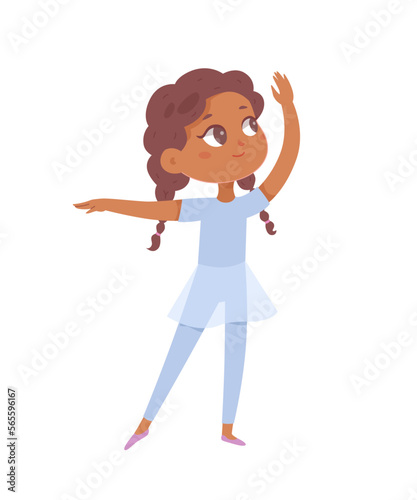 Little ballerina dancing, cute baby girl showing figure and gesture of classic ballet