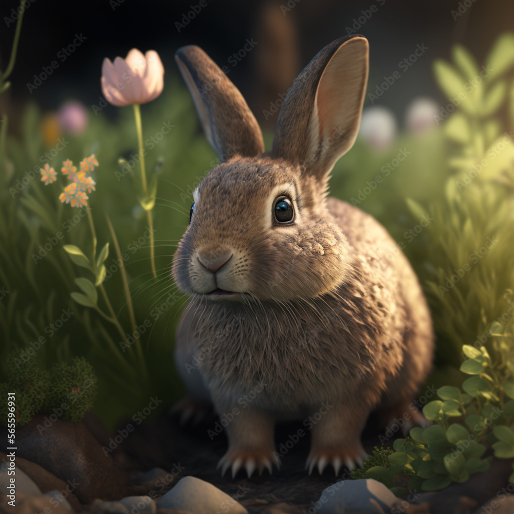 Fototapeta premium Hyper realistic easter bunny with forest background 01