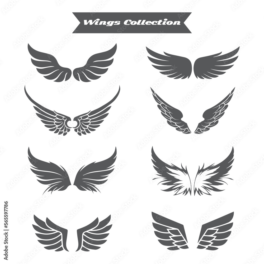 Wings icons collection flat black white design