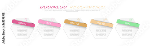 Business Infographics. 5 steps to achieve the result. Stages of development, workflow, marketing or plan. Business strategy with icons. Diagram of the report, statistics and training