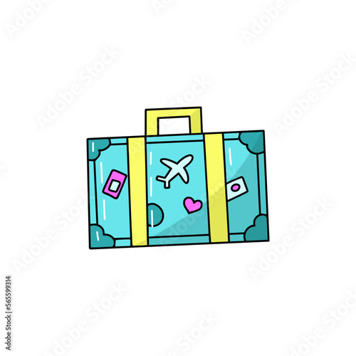 Tourist vintage old retro suitcase briefcase doodle icon luggage travelling cartoon vector illustration isolated on white background