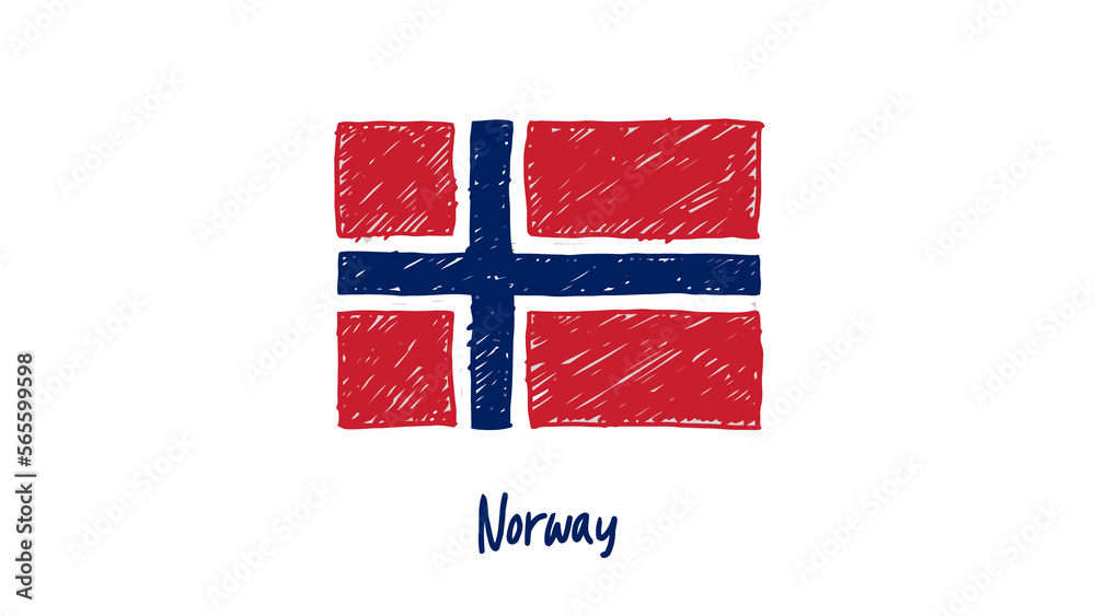 Norway National Country Flag Pencil Color Sketch Illustration with Transparent Background - obrazy, fototapety, plakaty 
