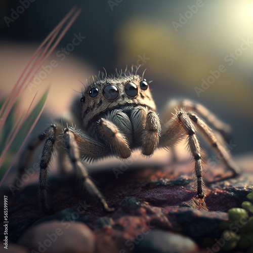 A macro shot of a spider on a rock