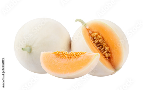 cantaloupe melon with seeds isolated on watermelon on transparent png