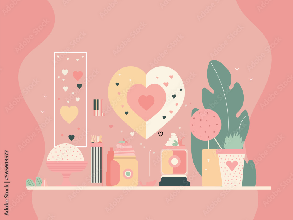 Valentines Background Decorated With Sweets, Heart Shapes.