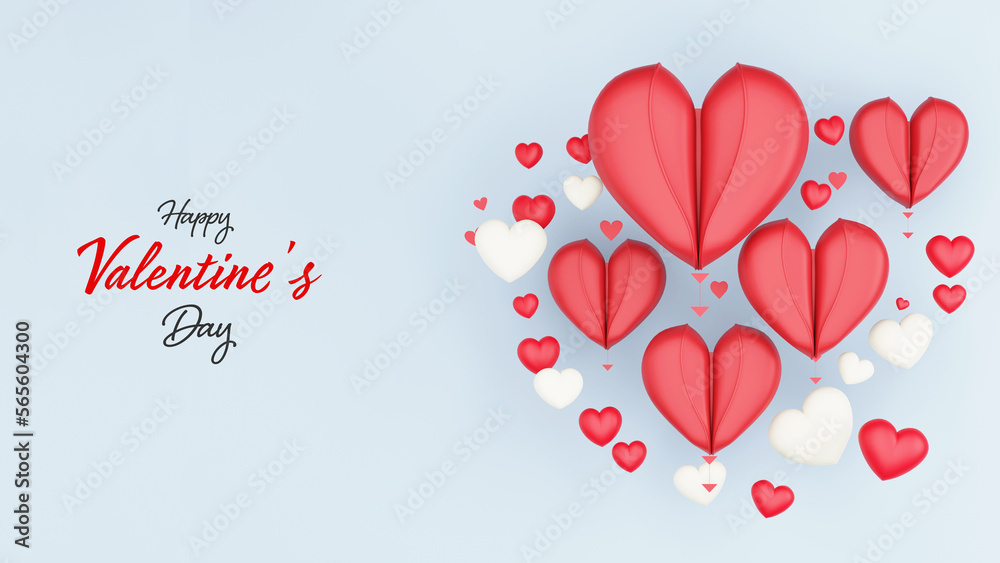 Happy Valentine's Day Landing Page Or Banner Design With 3D Render, Paper Cut Hearts Shapes.