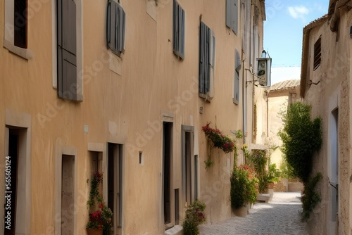 A beautiful narrow street  of the mountain village of Provence - generative ai