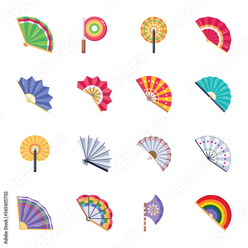 Pack of Handheld Fans Flat Vectors 

