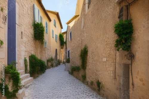 A beautiful narrow street  of the mountain village of Provence - generative ai