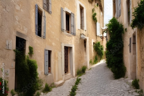 A beautiful narrow street, of the mountain village of Provence - generative ai © unalcreative