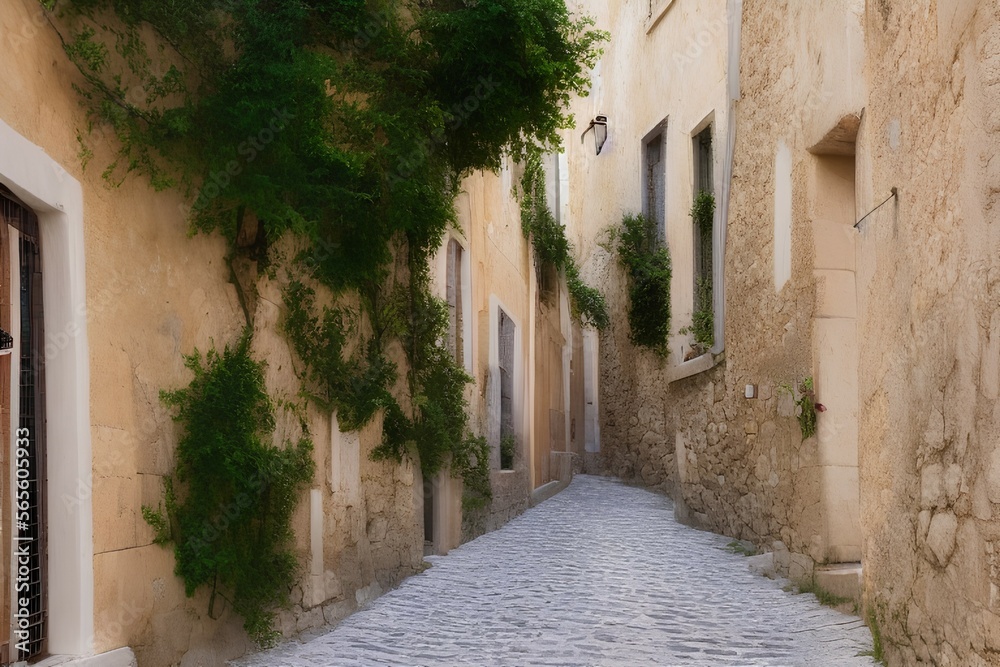 A beautiful narrow street, of the mountain village of Provence - generative ai