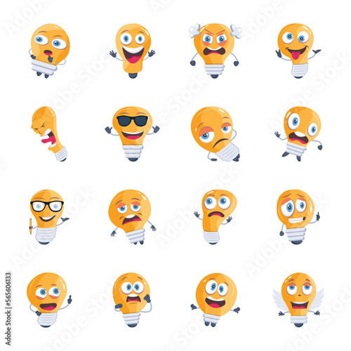 Set of Emoji Lights Flat Icons 

