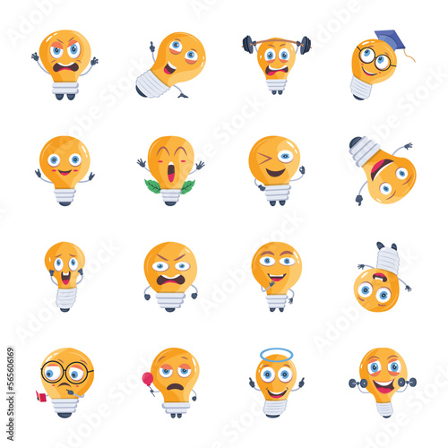 Collection of Cute Bulbs Flat Icons 

