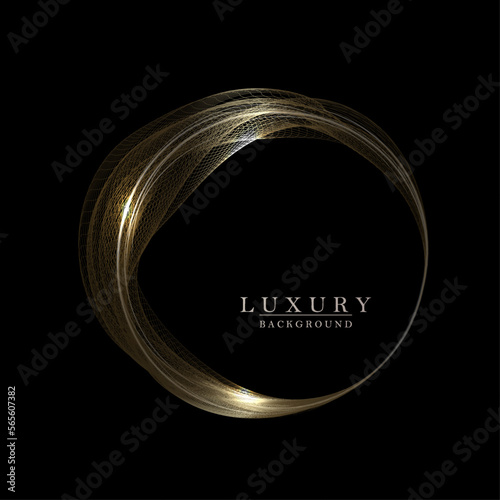 Gorgeous isolated round frame, beige small tulle on a black background
