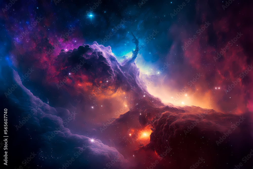 Infinite outer Galaxy Space background with nebulas and stars. Generative ai